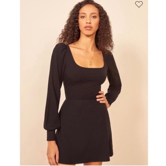 Reformation Jeans Linah Mini Fit and Flare Dress Black Puff Shoulders Small - Picture 1 of 13